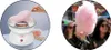 A collage of two images related to cotton candy: one showing a cotton candy machine making the treat and another of a person eating cotton candy. Podgląd zdjęcia produktu