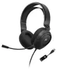 A black gaming headset with a microphone and a USB adapter is shown against a white background.