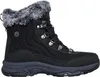 A black winter boot with gray fur trim. Voir les images du produit