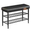A black shoe bench with two shelves for storage, set against a white background. Produktbild-Vorschau