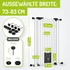 A diagram showing a white safety gate with dimensions and included accessories. Produktbild-Vorschau