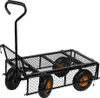 A black metal garden cart with orange wheels is shown against a white background. Produktbild-Vorschau