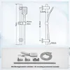 Diagrams showing the dimensions of a shower set, with a separate image of all included accessories. Anteprima dell’immagine prodotto