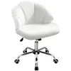 A white office chair with a shell-shaped back and chrome base with wheels, isolated on a white background. Produktbild-Vorschau