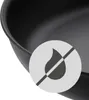 A close-up of a black frying pan with a circular graphic overlay indicating a feature. Produktbild-Vorschau