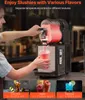 A person is using a slushy machine to make a drink. Below the machine are three small images showing different types of drinks with their corresponding temperature settings. Produktbild-Vorschau