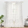 Halbtransparent Vorhang Blumenmuster Voile mit Kruselband Produktbild-Vorschau 2
