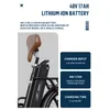 Close-up of an electric bike battery and seat, with accompanying text detailing specifications. Produktbild-Vorschau
