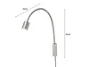 A silver gooseneck wall lamp with dimensions indicated. Produktbild-Vorschau