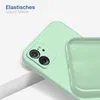 A close-up view of a light green phone case, showing the camera cutout and the soft interior lining. Produktbild-Vorschau