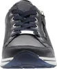 A close-up, front-facing view of a dark blue leather sneaker. Náhľad obrázku produktu