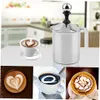 A collage of coffee-related images, featuring a milk frother and various latte art designs. Produktbild-Vorschau