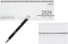 A desk calendar for 2026 and a pen are shown against a white background. Produktbild-Vorschau