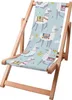 A wooden deck chair with a fabric seat featuring a pattern of llamas and cacti. Podgląd zdjęcia produktu
