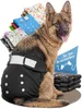 A German Shepherd dog wearing a black dog diaper, with a stack of colorful dog diapers in the background. Produktbild-Vorschau