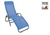 A blue lounge chair on a white background with logos. Produktbild-Vorschau