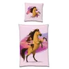 A pillowcase and a duvet cover featuring animated characters of a girl riding a horse. Produktbild-Vorschau
