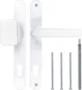 A white door handle set with a knob and mounting hardware, laid out against a white background. Produktbild-Vorschau