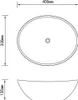 Technical drawing of an oval washbasin with dimensions indicated. Náhled obrázku produktu