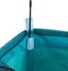 A close-up view of the top edge of a teal laundry basket, showing a black support rod and velcro straps. Produktbild-Vorschau