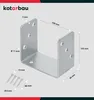 A U-shaped metal bracket with dimensions and screws shown, presented on a light gray background. Anteprima dell’immagine prodotto