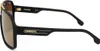 A side view of a pair of black Carrera sunglasses with gold accents. Produktbild-Vorschau