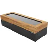 A product shot of a wooden watch box with a glass lid. Produktbild-Vorschau