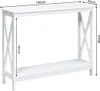 A white console table with dimensions indicated by measurement lines and text. Podgląd zdjęcia produktu