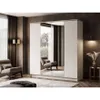 A modern bedroom with a large wardrobe with mirrored doors, a chair, and a floor lamp. Produktbild-Vorschau