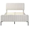 A white upholstered bed frame with a slatted mattress support is shown against a white background. Anteprima dell’immagine prodotto