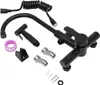 A black faucet set with various accessories laid out on a white background. Podgląd zdjęcia produktu