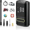 A collage of an electric air pump and various items it can be used with, such as a car, motorcycle, bicycle, and ball. Produktbild-Vorschau