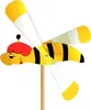 A wooden bee-shaped wind spinner on a stick, against a white background. Produktbild-Vorschau