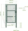 A diagram showing the dimensions and specifications of a green metal gate. Produktbild-Vorschau