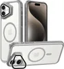 Multiple views of a clear iPhone case with gray trim, showing the MagSafe ring and camera protection. Produktbild-Vorschau