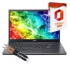 A laptop with a colorful wallpaper, a box of Microsoft Office 2024, and two pens are displayed. Produktbild-Vorschau