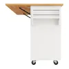 A white kitchen cart with a wooden countertop and a drop-leaf extension. Voir les images du produit