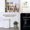 A kitchen scene showing spice jars on a shelf and a trash can. Voir les images du produit