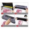 A collage of four images showing the steps to use a vacuum sealer machine with food. Náhľad obrázku produktu
