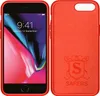 A red iPhone case shown from the front and back, with the phone inside the case on the left and the case itself on the right. Produktbild-Vorschau