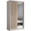 A wardrobe with sliding doors, one of which is mirrored and reflects a bedroom interior. Produktbild-Vorschau