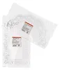 Two packages of white paper doilies are shown, one on top of the other, against a white background. Each package has a label with product information. Produktbild-Vorschau