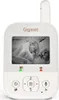 A white Gigaset baby monitor with a screen showing a black and white image of a baby sleeping with a teddy bear. Produktbild-Vorschau