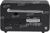 The back panel of a black radio with various ports and a label. Produktbild-Vorschau