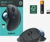The image shows the Logitech ERGO M575 trackball mouse and its packaging, along with a battery and a USB receiver. Anteprima dell’immagine prodotto