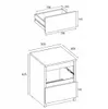 Diagrams showing the dimensions of a white nightstand with two drawers. Anteprima dell’immagine prodotto