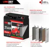 A battery for a lawn tractor, with diagrams and feature callouts. Produktbild-Vorschau