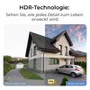 A split image showing a house with and without HDR technology, demonstrating the difference in detail and color. Produktbild-Vorschau