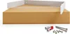 A white corner shelf bracket is shown on top of a brown cardboard box. Below the box, there are mounting screws and wall plugs. Produktbild-Vorschau