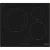 A top-down view of a black induction cooktop with three heating elements and touch controls. Voir les images du produit